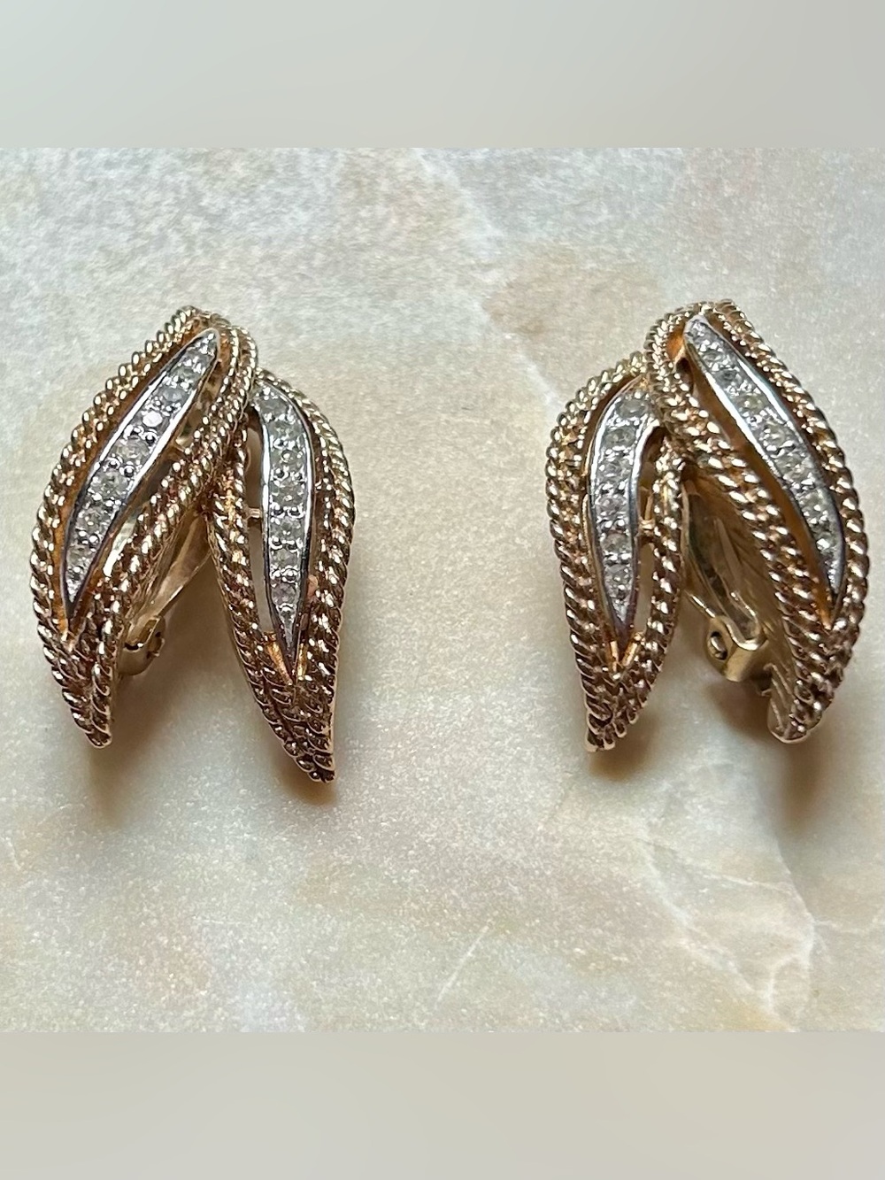 Vintage Panetta Gold-tone Pave Crystal Clip-on Earrings